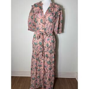 Lola Australia Pink Floral w Gold Thread Maxi Dress Sz M